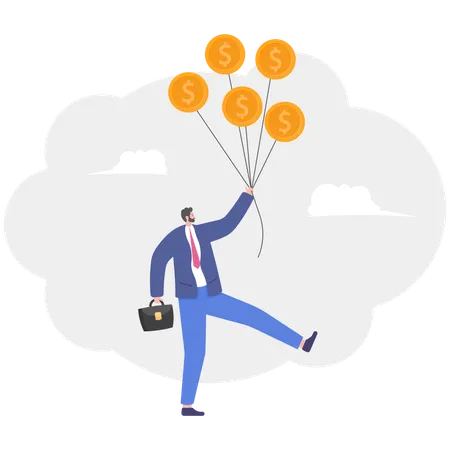 Businessman Flying with money wings  Illustration