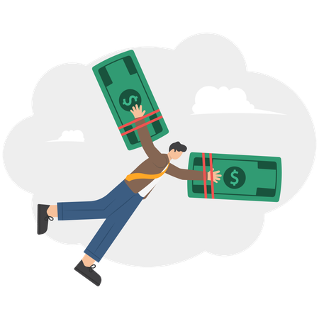 Businessman flying with money wings  Illustration