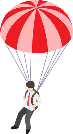 Businessman flying with parachute  Illustration