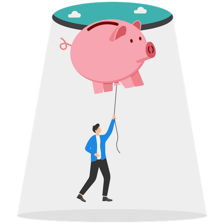 Businessman flying with piggy bank  Illustration