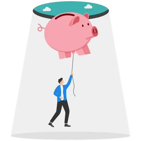 Businessman flying with piggy bank  Illustration