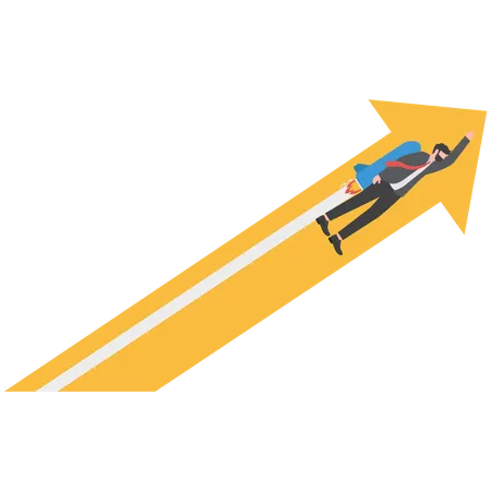 Business Arrows Concept To Success Businessman Flying With Rocket Competition Arrow Sign Arrow Direction Illustration