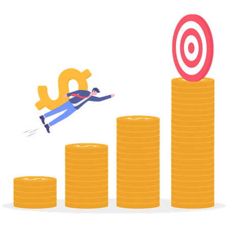 Businessman flying with rocket on bar graph of growth or increase in income graph  Illustration