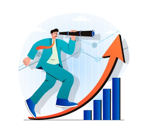 Searching Opportunity Concept In Modern Flat Design Businessman Looks Through Spyglass And Looks For New Vacancies Success Man Achieves Career Goals And Professional Growth Vector Illustration Illustration