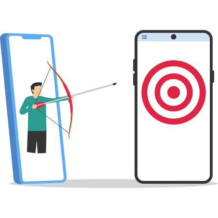 Businessman focus on online ads that will follow target audience across all using devices  Illustration