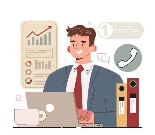 Businessman focusing on business analysis work  Illustration