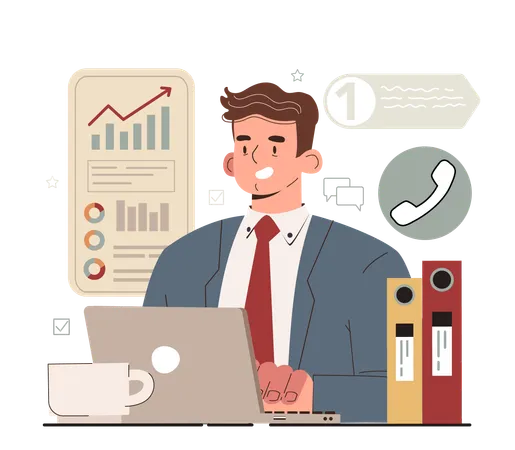 Businessman focusing on business analysis work  Illustration