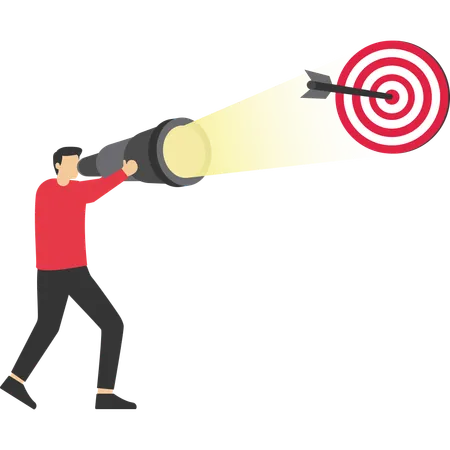 Business Target Vision And Leadership Concept Confident Businessman Holding Telescope Visioning The Bulls Eye Illustration