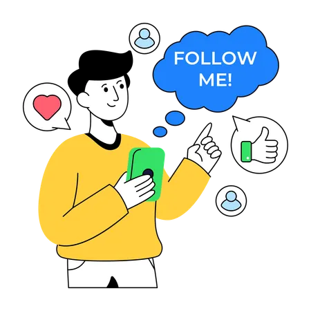 Businessman Follows on social media  Illustration