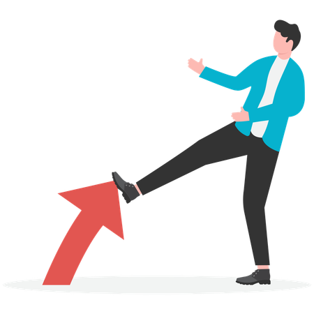 Businessman foot stepping on upward growth arrow  Illustration