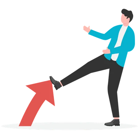 Businessman foot stepping on upward growth arrow  Illustration