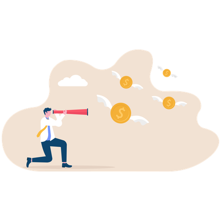 Businessman forecasts money vision  Illustration