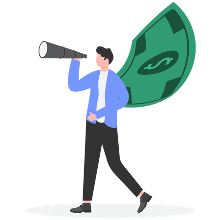 Businessman forecasts money vision  Illustration