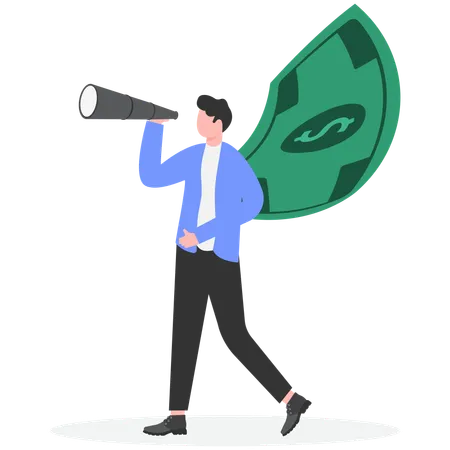 Businessman forecasts money vision  Illustration