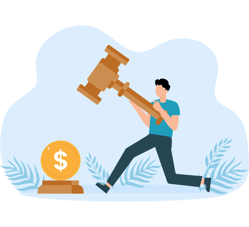 Businessman forges money on anvil  Illustration