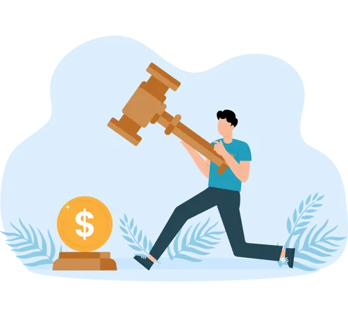Businessman forges money on anvil  Illustration