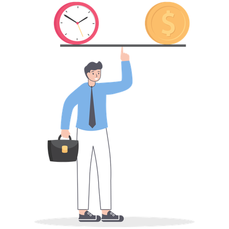 Businessman found his  balance with time and money  Illustration