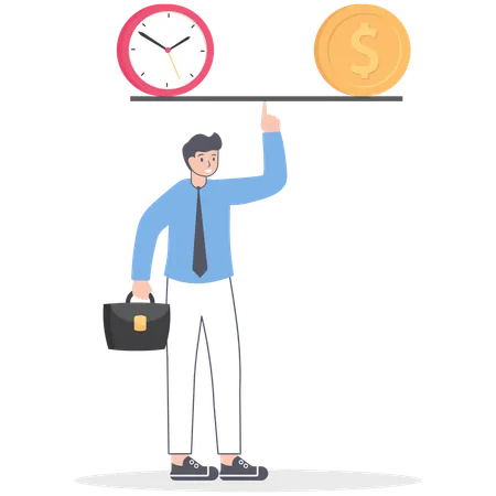 Businessman found his  balance with time and money  Illustration