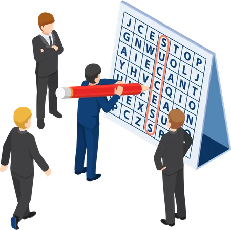 Flat 3 D Isometric Businessman Found Success In Word Search Puzzle Business Success Concept Illustration
