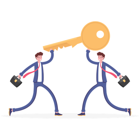 Businessman friendship holding the key dancing  Illustration