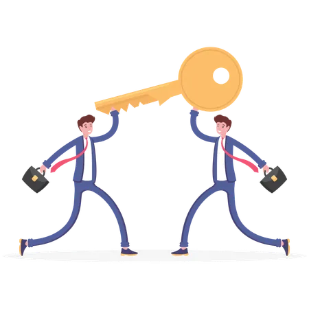 Businessman friendship holding the key dancing  Illustration