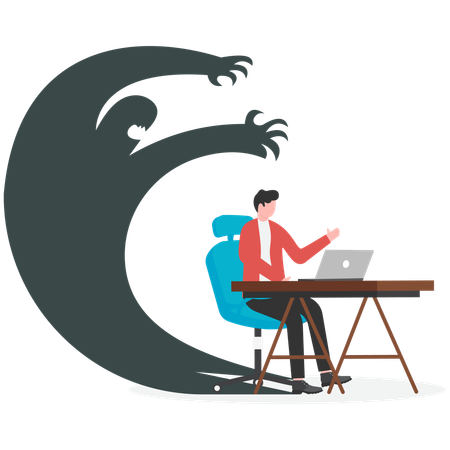 Businessman frightened with his own shadow  Illustration