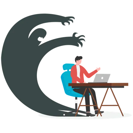 Businessman frightened with his own shadow  Illustration