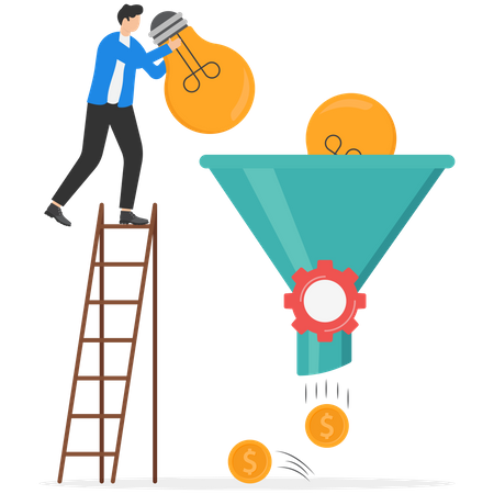 Businessman funnel idea and get money  Illustration