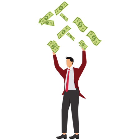 Businessman Gathering Falling Money  Illustration