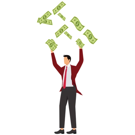 Businessman Gathering Falling Money  Illustration