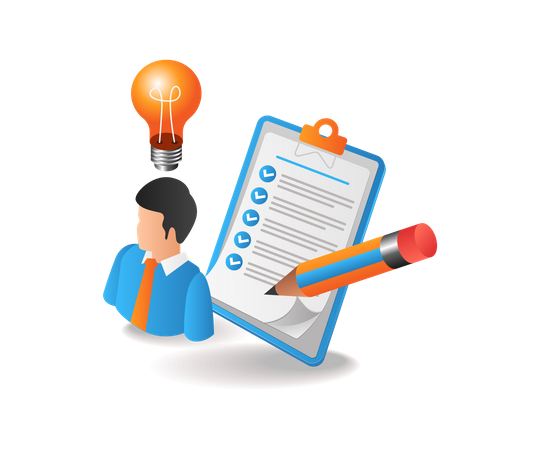 Businessman gathering idea in notes plan  Illustration