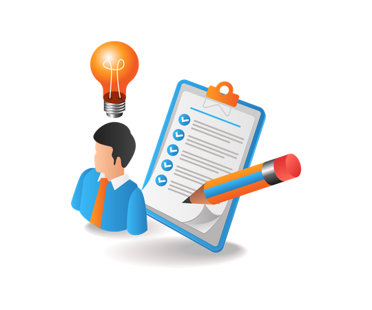 Businessman gathering idea in notes plan  Illustration