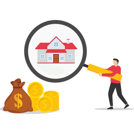 Businessman gathers money for house rent  Illustration