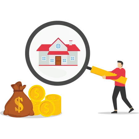 Businessman gathers money for house rent  Illustration