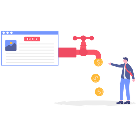 Businessman generates passive income from online blog  Illustration