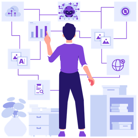 Businessman generating robotic code  Illustration