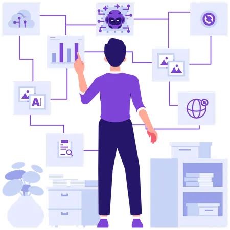 Businessman generating robotic code  Illustration