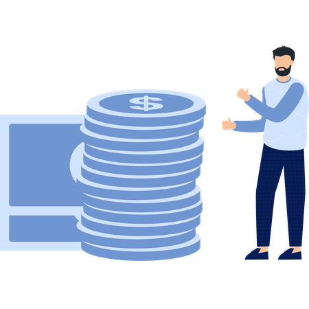 Businessman gesturing with money coins  Illustration