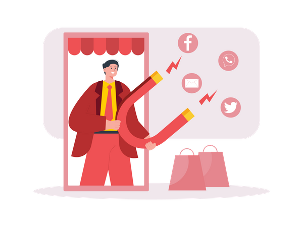 Businessman get online attraction through marketing Illustration