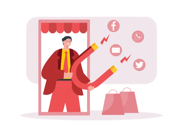 Businessman get online attraction through marketing Illustration