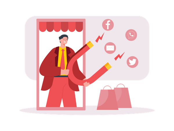 Businessman get online attraction through marketing  Illustration