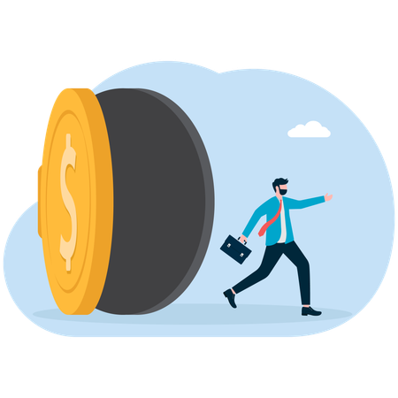 Businessman get out from safe with gold coin on the door  Illustration