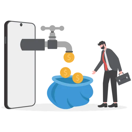 Businessman get profit online from smartphone  Illustration