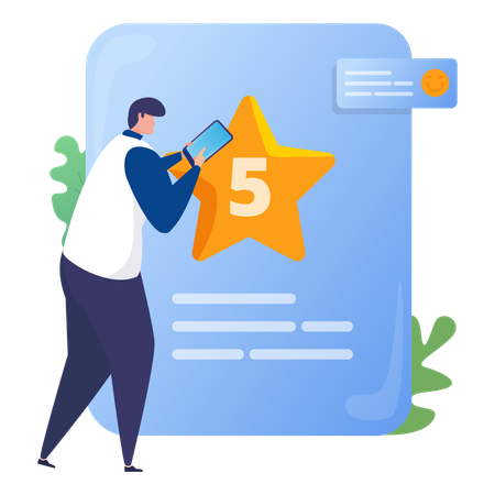 Businessman gets 5 star rating  Illustration