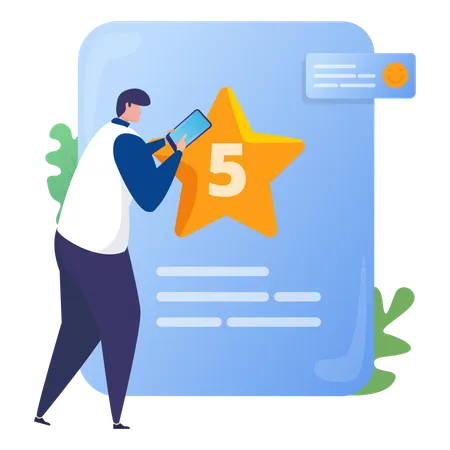 Businessman gets 5 star rating  Illustration