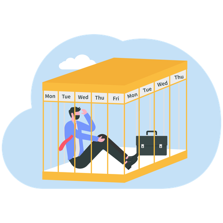 Businessman gets caged due to workload  Illustration