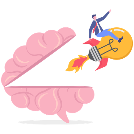 Businessman gets creativity ideas from mind  Illustration