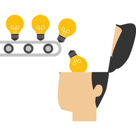 Businessman Gets Great Idea Light Bulbs By Production Line Vector Illustration Design Concept In Flat Style Illustration