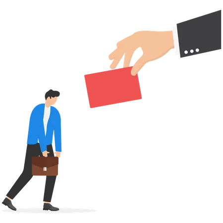 Hand Showing A Red Card Businessman Gets Punished From The Boss Concept Vector Illustration Illustration