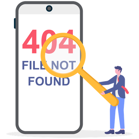 Businessman getting 404 file not found on mobile  Illustration
